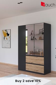 Rauch Grey Oak Fosta Wood and Mirror Semi Fitted Triple Wardrobe