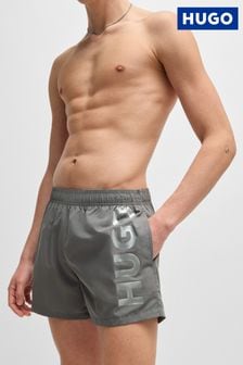 HUGO Grey Vertical Logo Swim Shorts With Full Lining