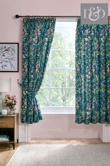 D&D Green Caraway Lined Pair of Pencil Pleat Curtains