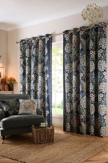 Appletree Navy Evelina Velvet Lined Pair of Eyelet Curtains