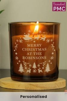 Personalised Christmas Engraved Amber Glass Candle by PMC