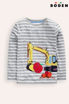 Boden Grey Lift-The-Flap Pumpkin Digger 100% Cotton T-Shirt