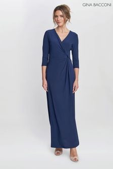 Gina Bacconi Blue Celine Jersey Wrap Maxi Dress