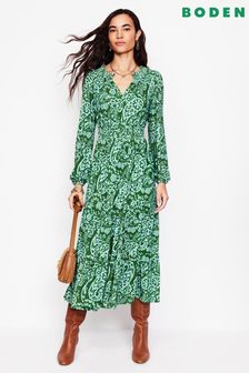 Boden Green Smock Tiered Jersey Midi Dress