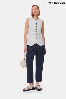 Whistles Blue 100% Linen Barrel Leg Trousers