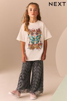 Animal Butterfly Embellished T-Shirt And Wide Leg Trousers Set (3-16yrs)