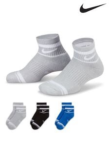 Nike White/Blue Everyday Cushioned Ankle 100% Cotton Socks 3 Pack