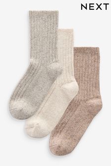 Neutral Thermal Wool Blend Ankle Socks With Silk 3 Pack