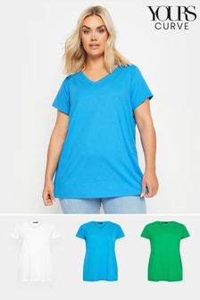 Yours Curve Blue & Green T-Shirts 3 Pack