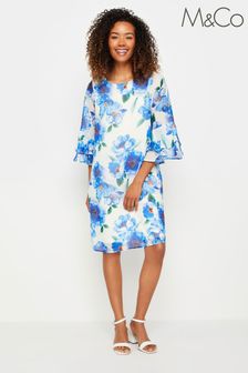 M&Co White Floral Print Flute Sleeve Shift Dress