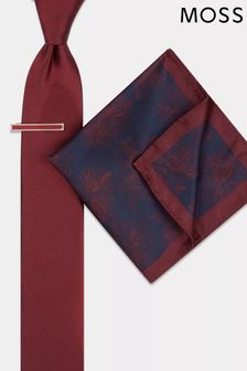 MOSS Wine Red Floral Tie