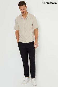 Threadbare Stone Textured Short Sleeve Cotton Shirt With Stretch