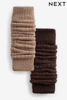 Chocolate Brown / Neutral Thermal Wool Blend Ankle Socks With Silk Leg Warmers 2 Pack