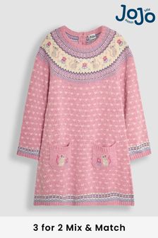 JoJo Maman Bébé Pink Mouse Fair Isle Knitted Dress