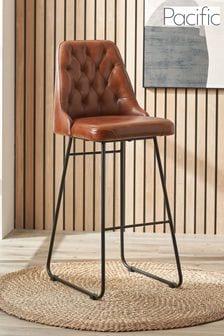 Pacific Vintage Brown Camillo Leather Diamond Back Bar Stool