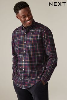 Navy Blue Check 100% Cotton Long Sleeve Shirt