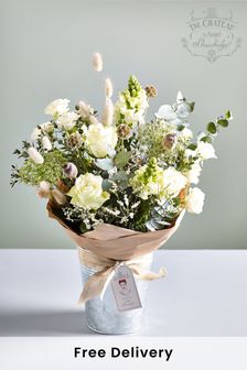 The Chateau by Angel Strawbridge White Rose and Antirrhinum Fresh Flower Bouquet in Pail