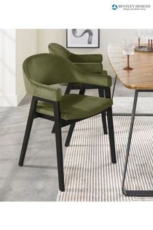 Bentley Designs Weathered Oak Cedar Camden Peppercorn Upholstered Arm Chairs Set of 2