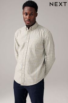 Ecru White Check 100% Cotton Long Sleeve Shirt