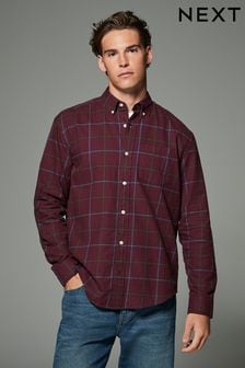 Burgundy Red Check 100% Cotton Long Sleeve Shirt