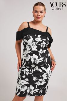 Yours Curve Black LONDON Floral Print Bardot Shift Dress