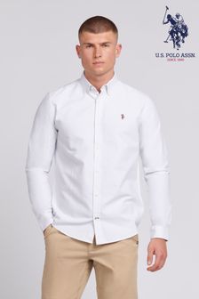 U.S. Polo Assn. White Mens 100% Cotton Oxford Stripe Shirt