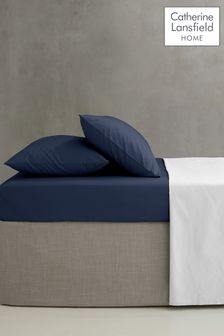 Catherine Lansfield Navy Blue Percale 180 Thread Count Fitted Sheet