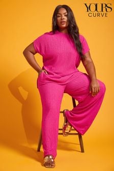 Yours Curve Pink Crinkle Plisse Trousers