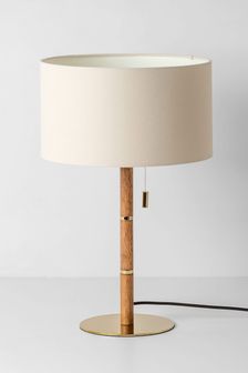 Houseof. Wooden And Brass Disk Table Lamp