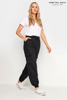 Long Tall Sally Black Linen Cargo Trousers