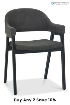 Bentley Designs Weathered Oak Dark Grey Camden Peppercorn Upholstered Arm Chairs Set of 2
