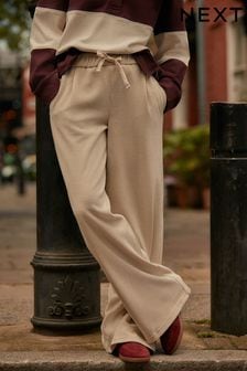 Ecru Cream Pull-On Wide Leg Cord Trousers