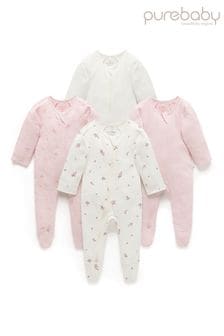 Purebaby Zip Sleepsuits 4 Pack