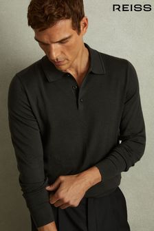 Reiss Dark Military Green Trafford Merino Wool Polo Shirt