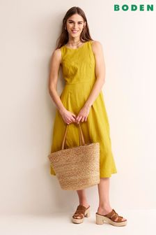 Boden Yellow Carla 100% Cotton Linen Midi Dress