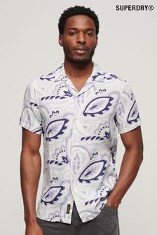 Superdry Grey 100% Cotton Short Sleeve Hawaiian Printed Shirt