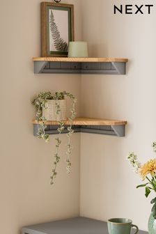 Set of 2 Grey Malvern Corner Shelves