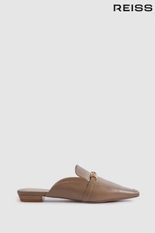 Reiss Taupe Meghan Flat Leather Mules