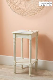 Pacific White Heritage Pine Wood Accent Table with Shelf