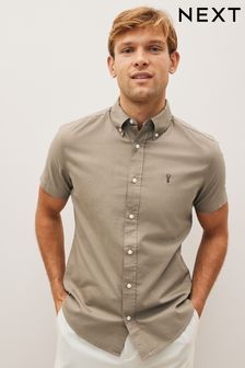 Stone Natural Regular Fit Short Sleeve Oxford Shirt