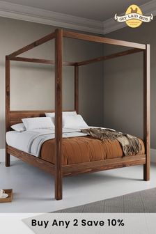 Get Laid Beds Coffee Bean Four Poster Classic Square Leg Solid Wood Bed