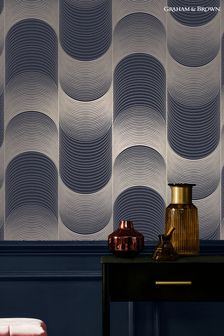 Graham & Brown Blue Eclipse Navy & Pale Gold 10M Wallpaper