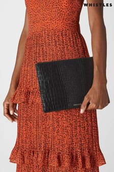 Whistles Black Medium Shiny Croc Effect Clutch Bag