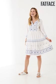 FatFace Libby White Embroidered Dress