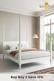 Get Laid Beds White Moroccan Four Poster Turned Leg Solid Wood Bed