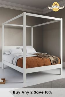 Get Laid Beds White Four Poster Classic Square Leg Solid Wood Bed