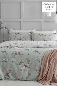 Catherine Lansfield Green Songbird Reversible Duvet Cover and Pillowcase Set