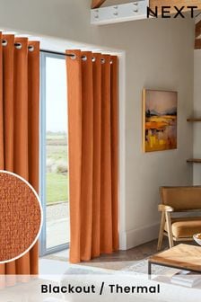 Burnt Orange Matte Velvet Blackout/Thermal Eyelet Curtains