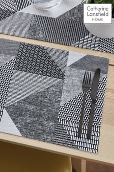 Catherine Lansfield 4 Pack Grey Larsson Geo Wipeable Placemats