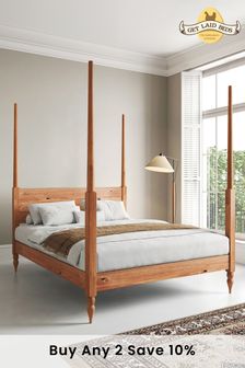 Get Laid Beds Cinnamon Moroccan Four Poster Turned Leg Solid Wood Bed